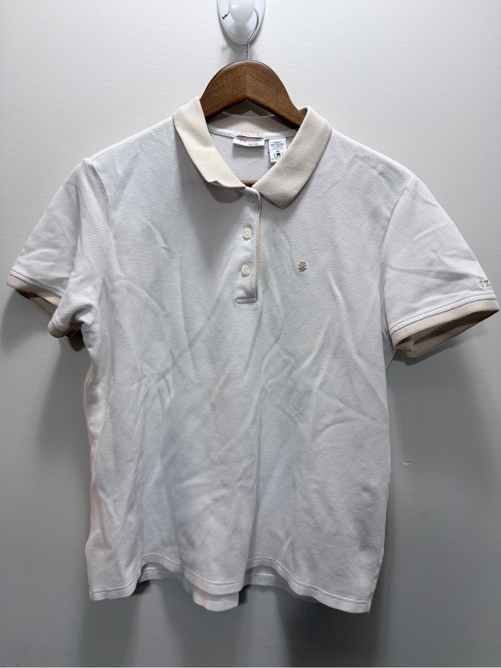 Vintage IZOD Classic Polo Shirt in Off-White with Beige Trim XL